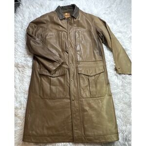 Vintage 1990's Leather Trench Overcoat Men Large Distressed The Territory Ahead